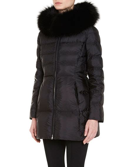 prada puffer coat w fox fur trim black|prada puffer jacket.